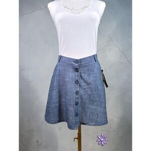 JOE B Skirt Juniors‎ Medium Light Blue Chambray Button Front A-Line Cotton NWT